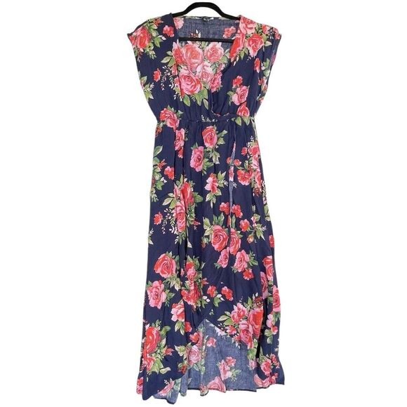 New Look Dress Womens Large Blue Pink Red Floral Fairy Maxi Cottagecore Bohemian - Picture 1 of 6